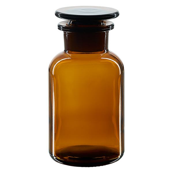 Rund skulderflaske 250 ml brun glasprop med bred hals