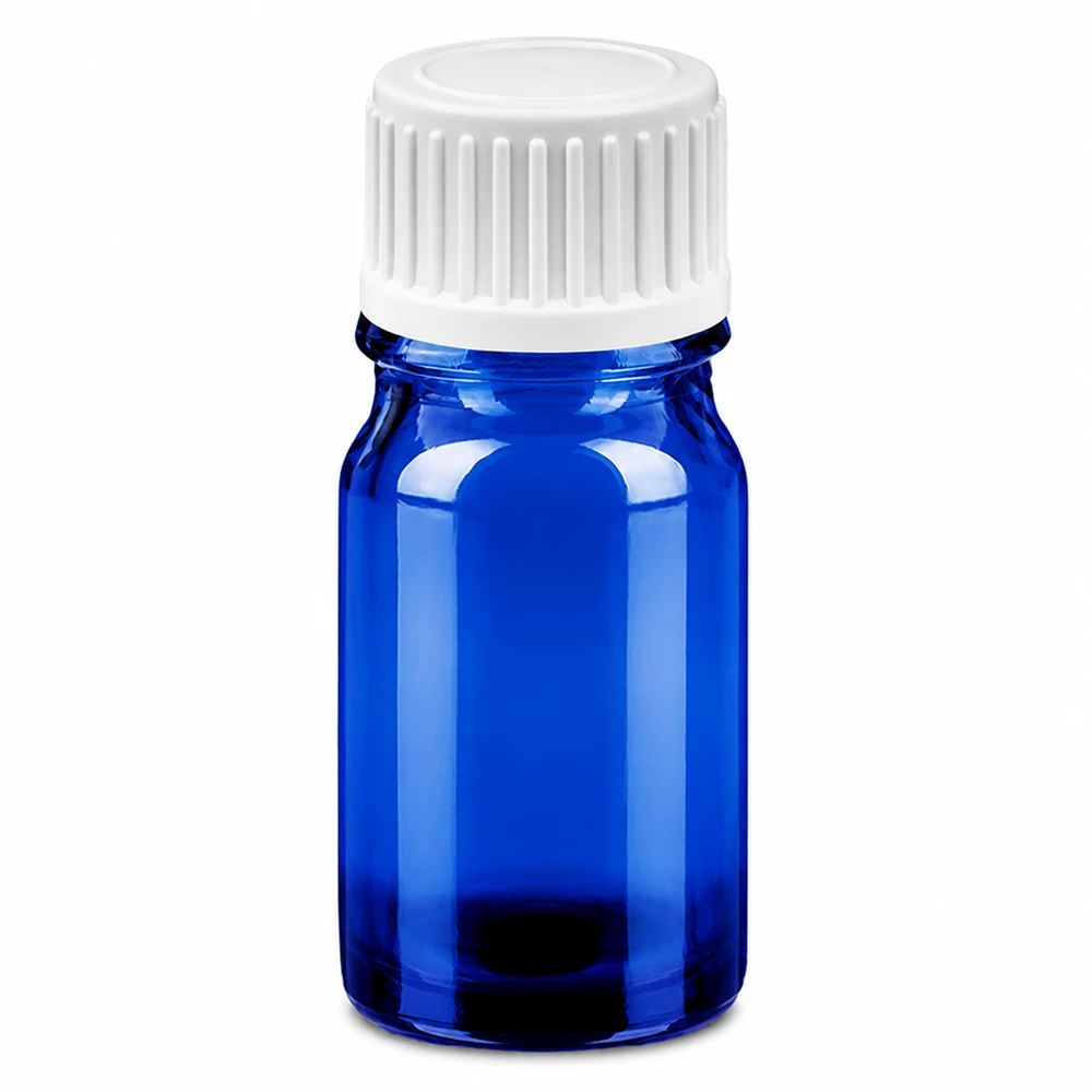 5 ml Dropperflaske 0,9 mm hvid STD BlueLine UT18/5 5 ml dråbeflaske blå med hvid hætte til præcis dosering 0,9 mm åbning
