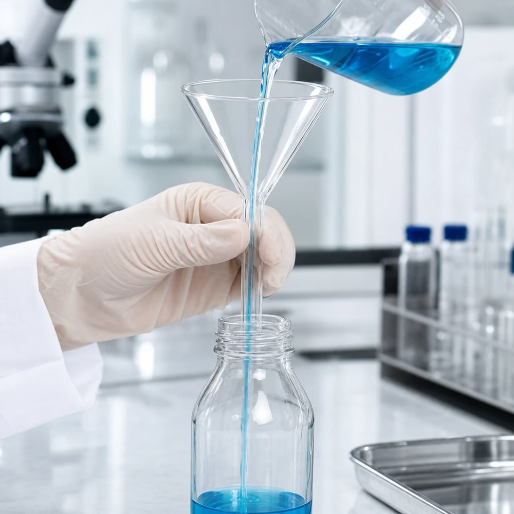 Tragt Ø 60mm sodakalk, vinkel 60°, kort model Laboratorietragt lavet af sodakalkglas med 60 graders vinkel og 60 mm åbning til præcis dekantering