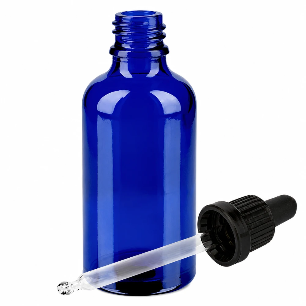 50 ml pipetteflaske sort OV BlueLine UT18/50 50 ml dråbeflaske af blåt glas i høj kvalitet med præcis pipette til nøjagtig dosering