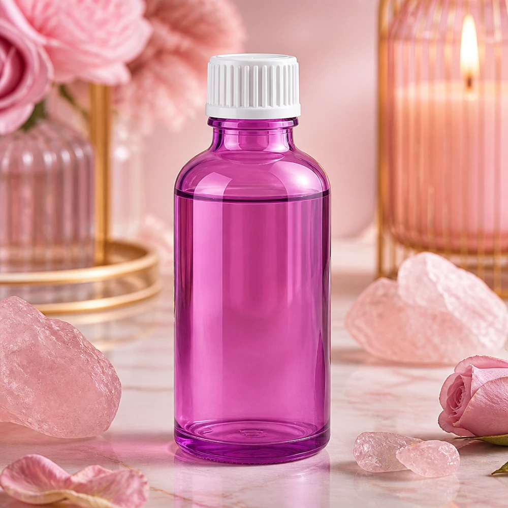 50 ml dråbeflaske 0,9 mm hvid standard PurpleLine. UT18/50 50 ml dråbeflaske med 0,9 mm åbning i lilla til præcis portionering