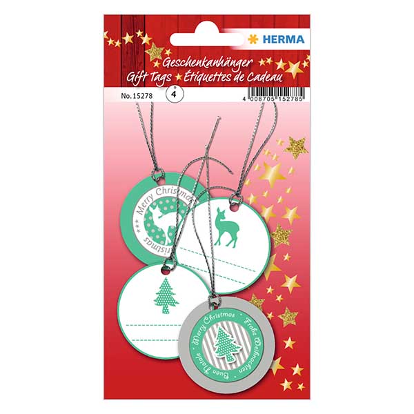 Grønt fawnvedhæng (4 stk.) med 3D-glitter | 6 papirvedhæng med tråd.