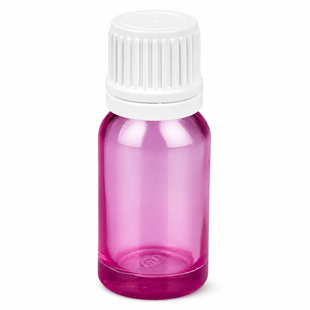 10 ml dråbeflaske 0,7 mm hvid Originality skruelåg PurpleLine UT18/10 10 ml dråbeflaske violet transparent PurpleLine med hvid hætte UT18/10 til dosering