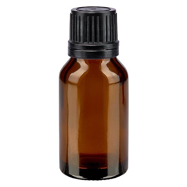 Apoteksflaske brun 15ml skruelåg sort hælde r. OV Apoteksflaske brun 15ml skruelåg sort hælde r. OV