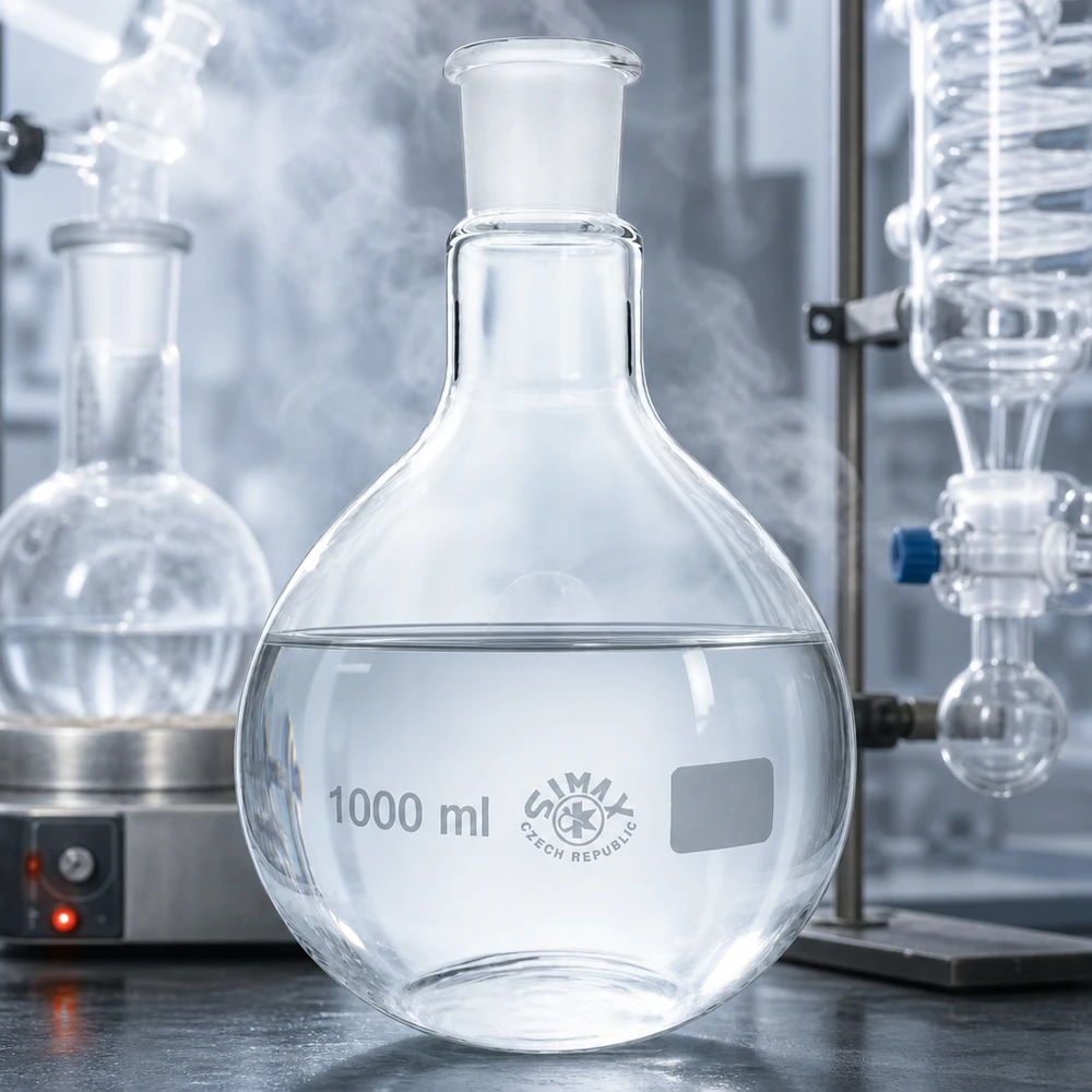 Flaske 1000 ml med standard slebet led (29/32) Glaskolbe 1000 ml med lang hals og standardslibning 29/32 til professionelt laboratorieudstyr