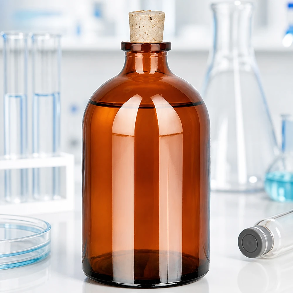 Flaske ravfarvet glas 100ml med kork 11/14mm Lagerflasche Braunglas schmal 100ml mit Naturkorken zum Verschließen