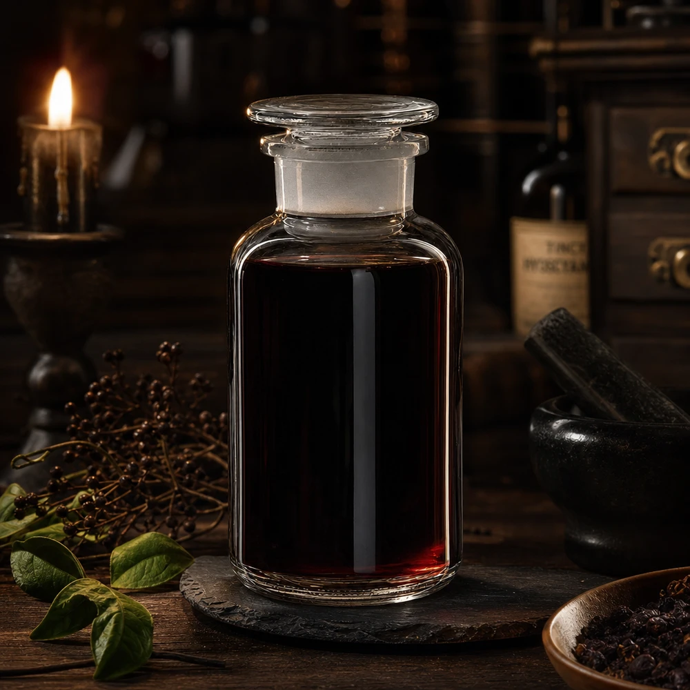 Rund skulderflaske 500 ml klar glasprop med bred hals Apotekerflaske på 500 ml med bred hals, af klart glas med prop, fyldt med mørk tinktur