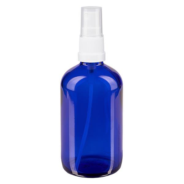 Apotekerflaske blå 100 ml spraytilbehør hvid Apotekerflaske blå 100 ml spraytilbehør hvid