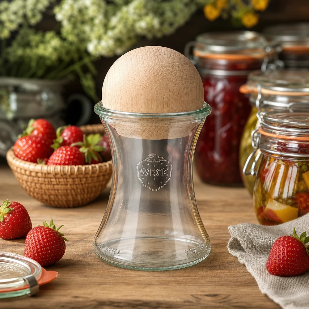 370 ml delikatesseglas WECK RR80 m. Trækugle bøg WECK krukke 370ml RR80 trækugle bøg køkkenatmosfære jordbær syltetøjsglas konserveringsglas