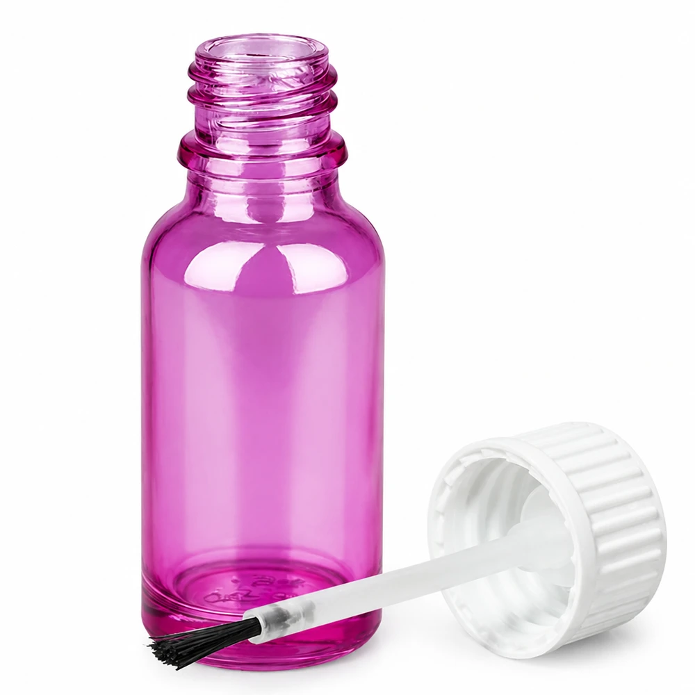 20 ml børsteflaske hvid standard PurpleLine UT18/20 Lilla glasflaske 20 ml med børsteapplikator til præcis påføring af kosmetik