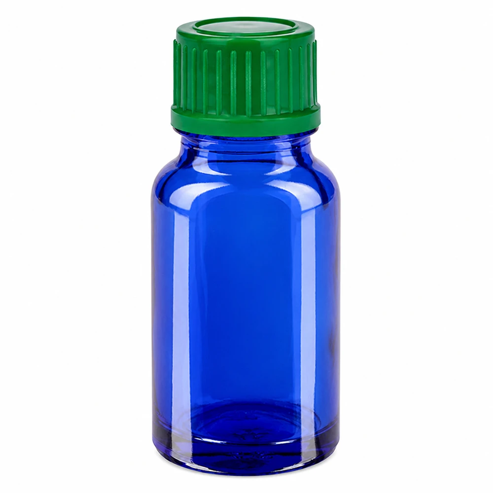 10 ml blå glasflaske med grønt skruelåg SV 11 mm STD BlueLine UT18/10
