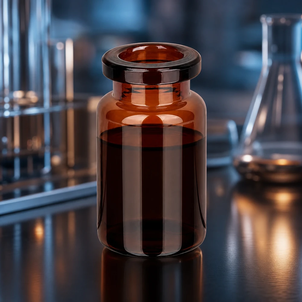 Injektionsflaske af ravfarvet glas 5 ml Miniatur Pharmaflasche aus dunkelbraunem Glas 5ml mit geradem Flaschenkörper im Labor