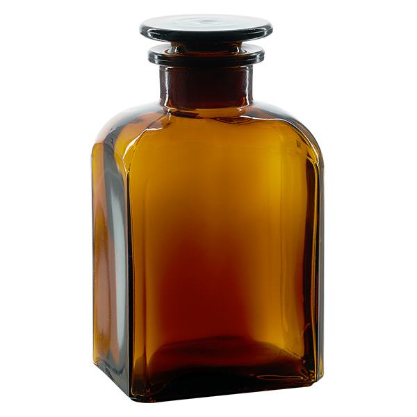 Firkantet flaske 500 ml brun glasprop med bred hals