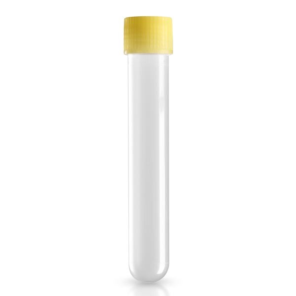 Reagensglas krystalklart 13ml, 16x100mm med skruelåg PP gul Reagensglas krystalklart 13ml, 16x100mm med skruelåg PP gul