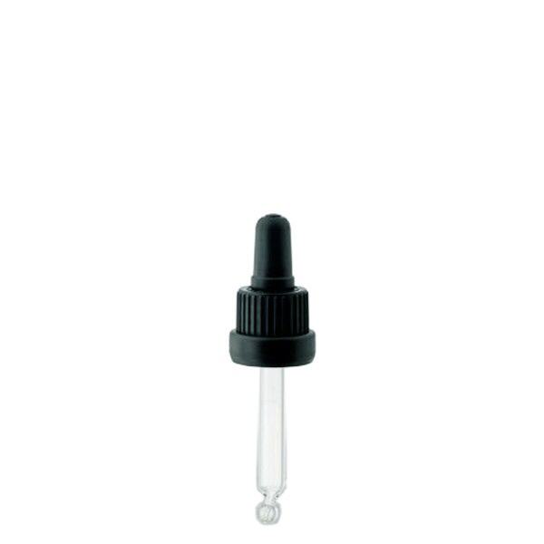 Pipettehætte sort DIN18, 61 mm pipettelængde med tamper-evident ring. Alkoholtæt. Til ApoGlas® 15ml Brown(+++) & 10ml Mironglas(+++) med 18mm gevind.