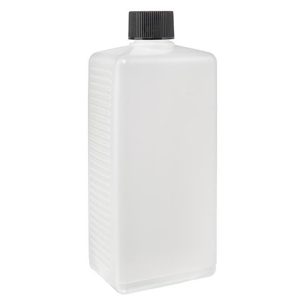 500 ml firkantet flaske PE natur, med låg 500 ml firkantet flaske PE natur, med låg