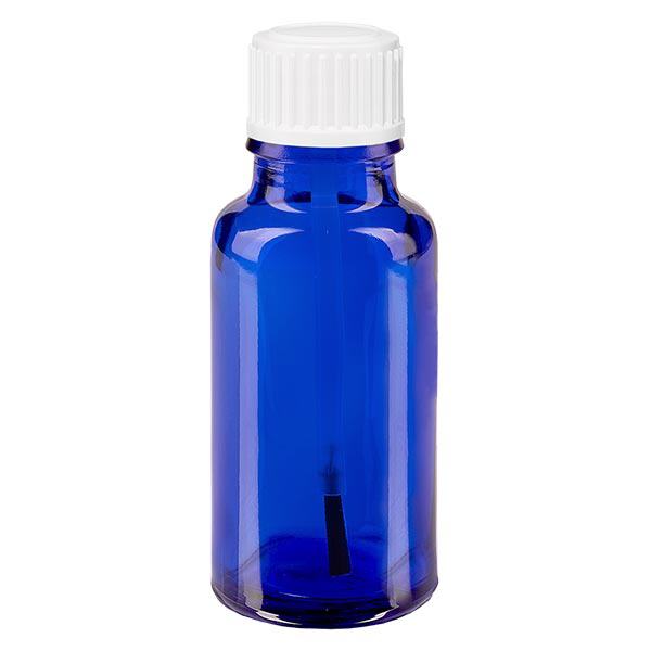 Apoteksflaske blå 20 ml skruelåg hvid børste Apoteksflaske blå 20 ml skruelåg hvid børste