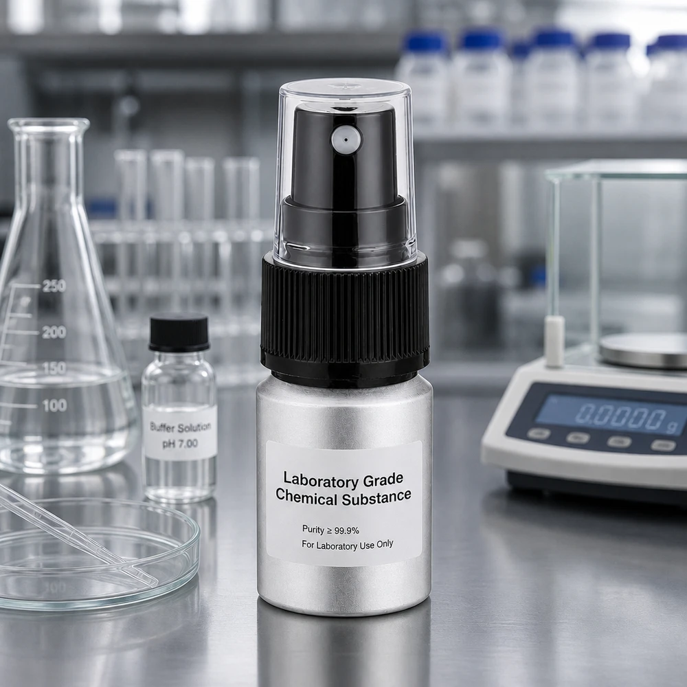 10 ml farvet aluminiumsflaske med forstøver 10 ml aluminiumsflaske i laboratoriekvalitet med forstøver til præcis dosering af kemiske stoffer