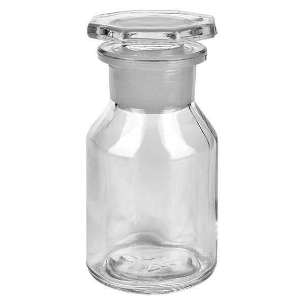 Steep neck-flaske 50 ml klar glasprop med bred hals Flaske med skrå bryst, 50 ml, klar, med glasprop, fremstillet af borosilikatglas af høj kvalitet til laboratoriebrug