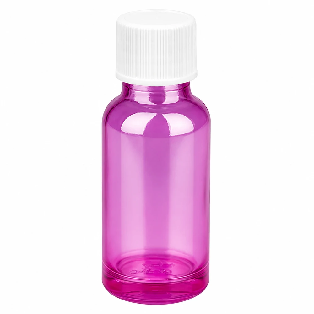 20 ml flaske 11 mm skruelåg hvid standard PurpleLine UT18/20 20 ml violet glasflaske med hvidt skruelåg til æteriske olier og kosmetik