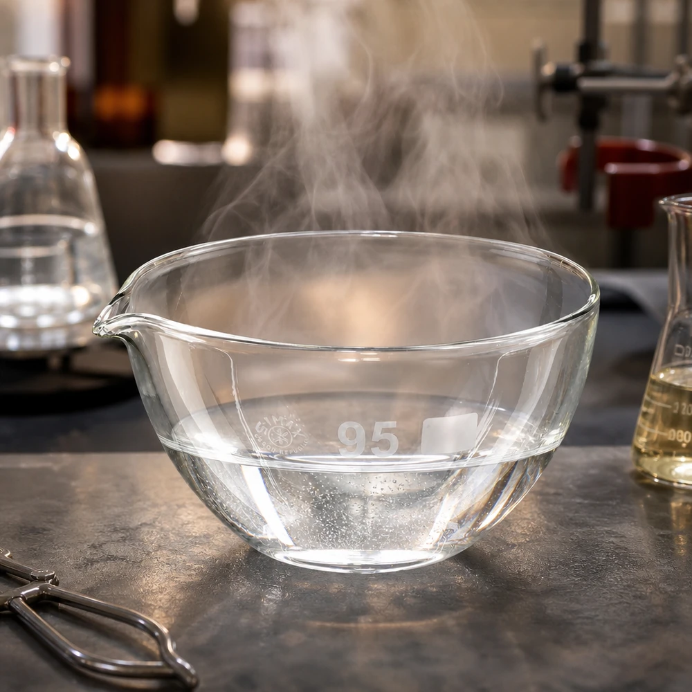 Fordampningsbakke 170 ml med borosilikat-tud 170 ml rund glasskål med varmebestandig borosilikat-tud til fordampningseksperimenter