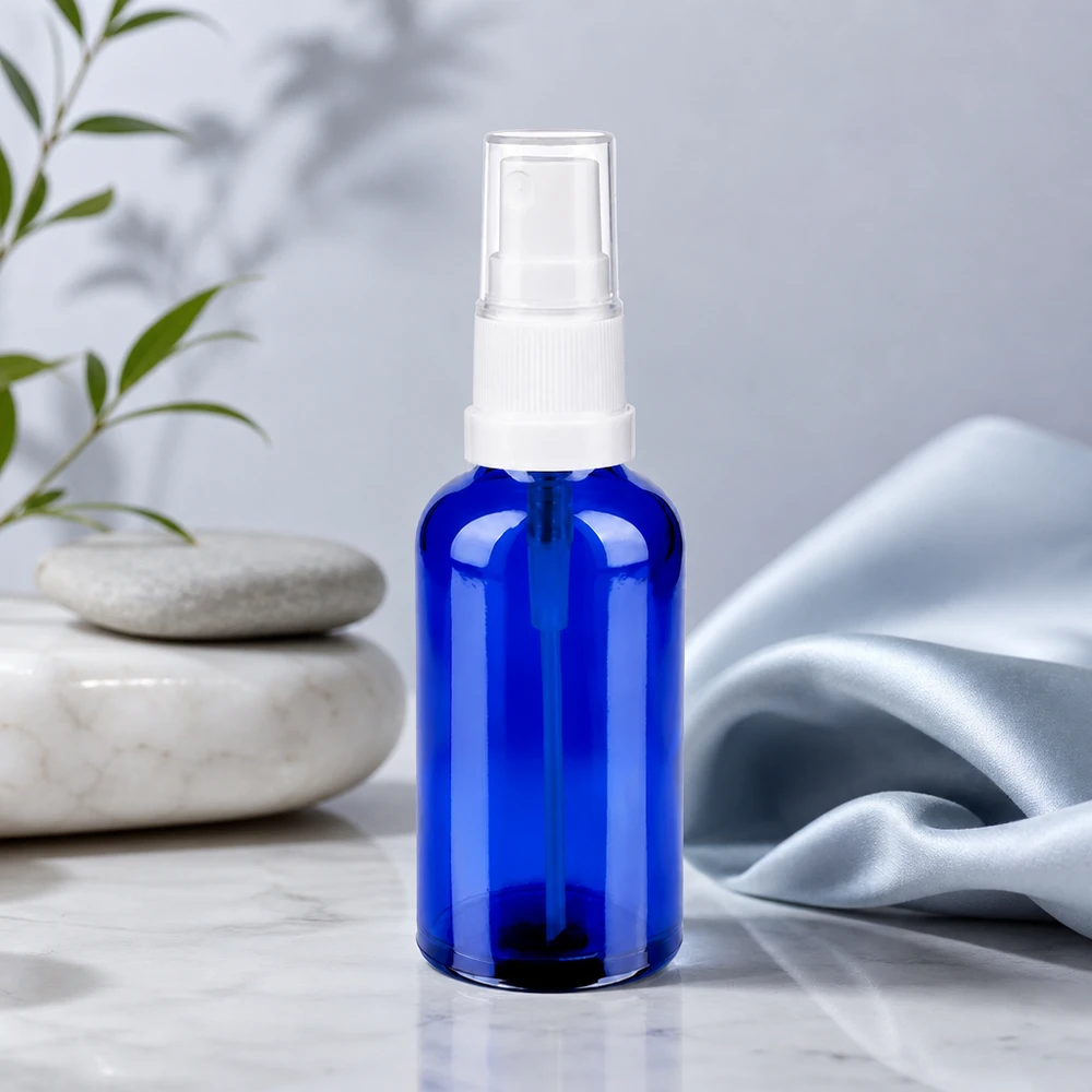 50 ml sprayflaske hvid/tr. STD BlueLine UT18/50 50 ml glasflaske af høj kvalitet med spraytilbehør til DIY-kosmetik og hjemmelavede plejeprodukter