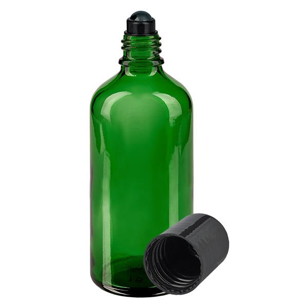 Apoteksflaske grøn 100 ml roll-on hætte sort Apoteksflaske grøn 100 ml roll-on hætte sort