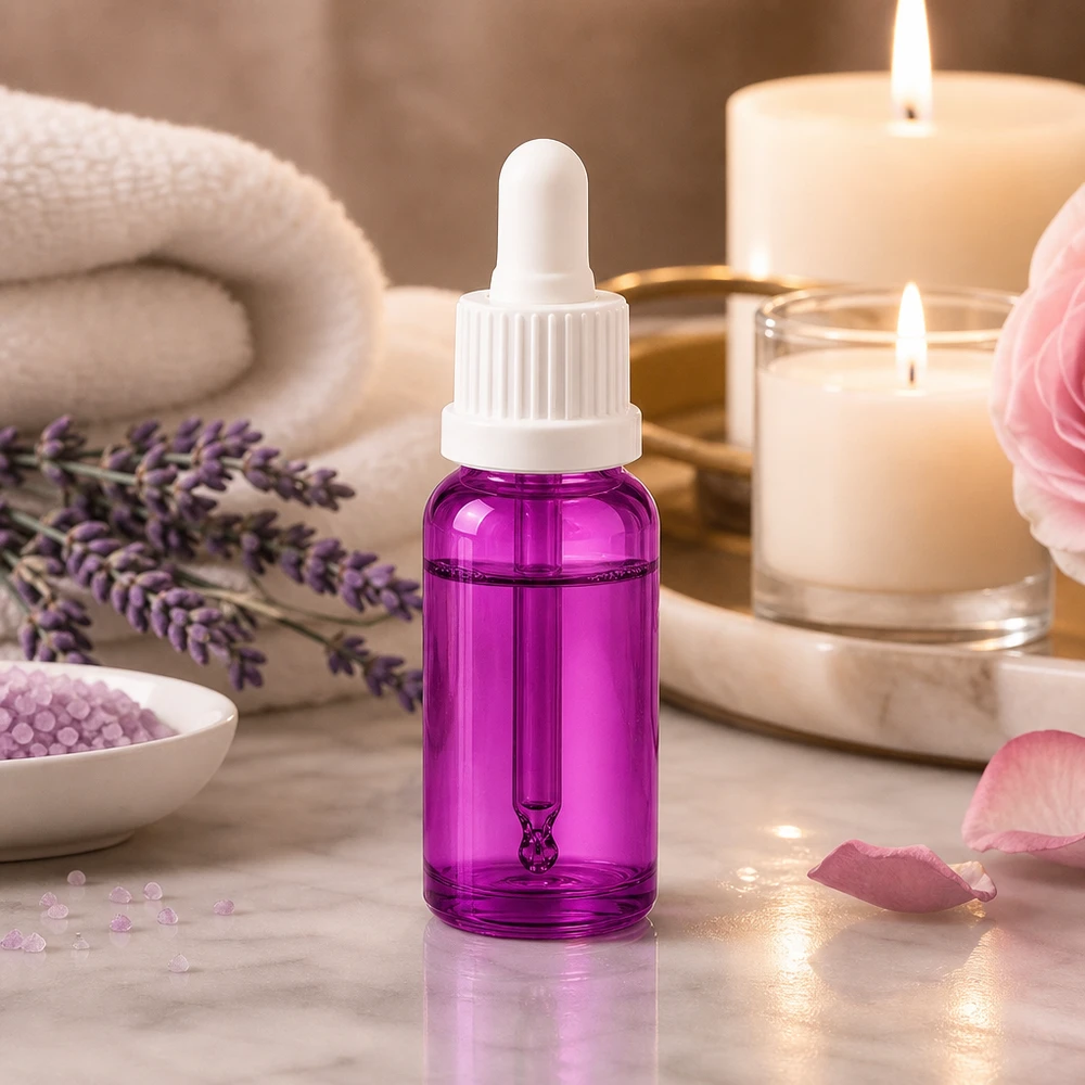 20 ml pipetteflaske hvid Originality skruelåg PurpleLine UT18/20 Højkvalitets pipetteflaske 20 ml lavet af glas med hvid OV-hætte til aromaterapi