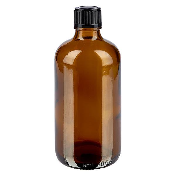 Apoteksflaske brun 100ml skruelåg sort pc Apoteksflaske brun 100ml skruelåg sort pc
