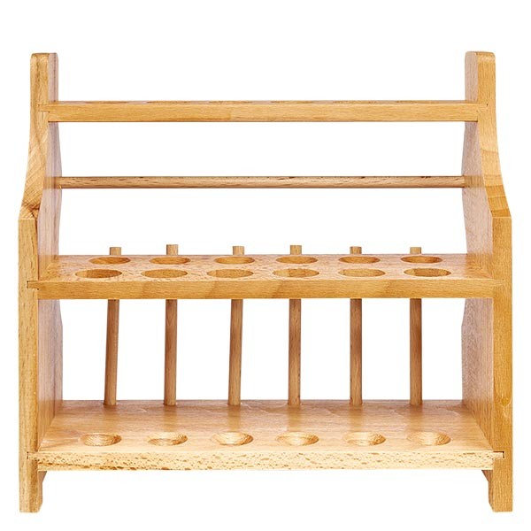 Reagensglasholdere i træ, til glas op til ca. 18 mm Ø, til 12 glas, med 6 stænger Reagensglasholdere i træ, til glas op til ca. 18 mm Ø, til 12 glas, med 6 stænger