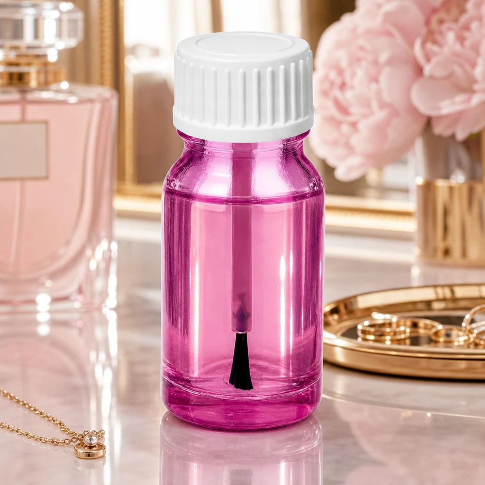 10 ml børsteflaske hvid standard PurpleLine UT18/10 10 ml børsteflaske af gennemsigtigt glas med hvid hætte STD PurpleLine UT18/10