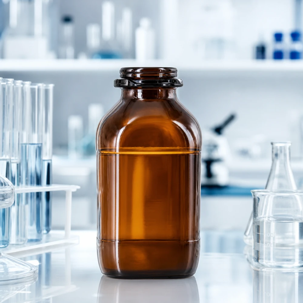 Premium kemikalieflaske på 1000 ml i beskyttende brunt glas 1000 ml kemikalieflaske af høj kvalitet med bred hals for nem påfyldning og tømning