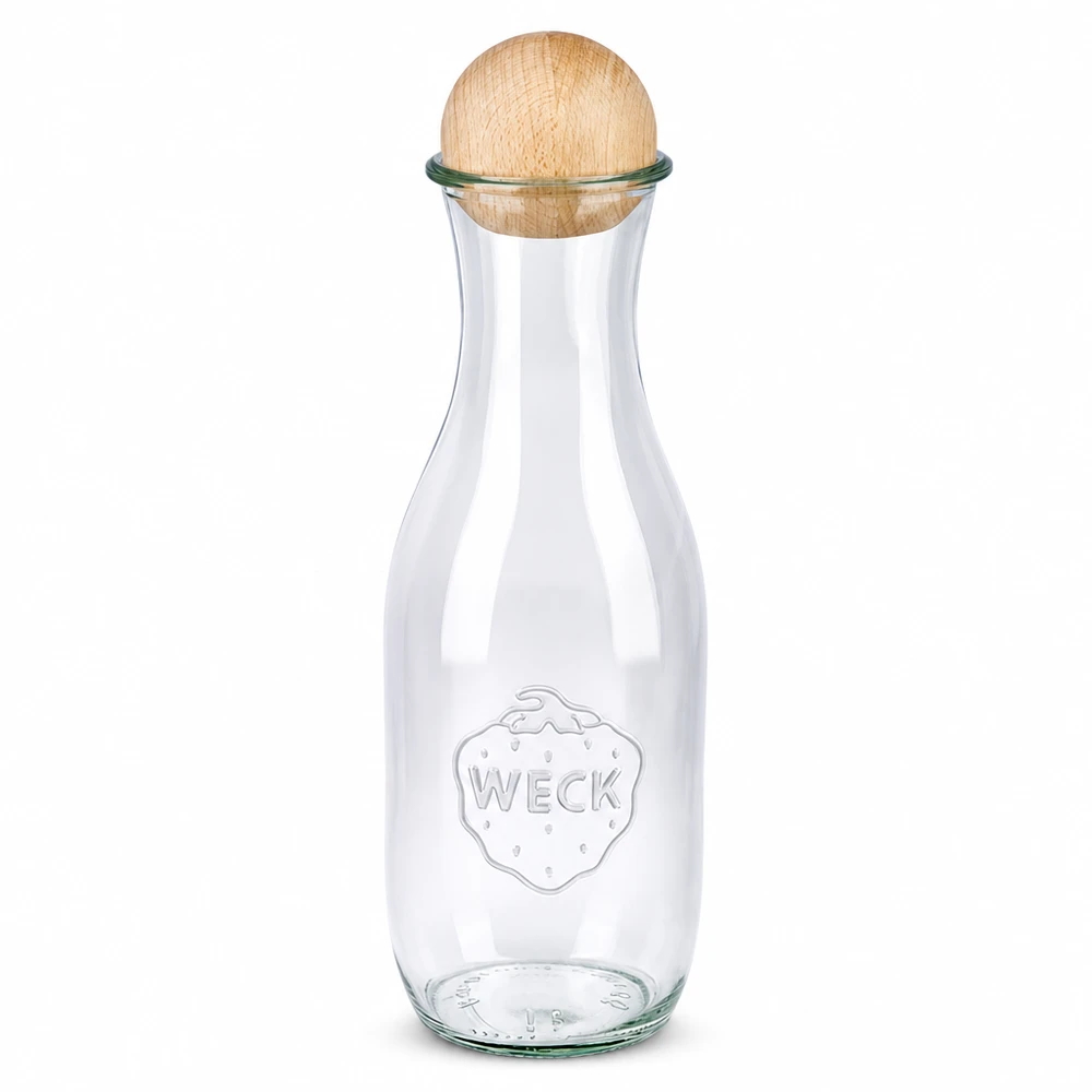 1062 ml juiceflaske WECK RR60 med trækugle bøg WECK juiceflaske 1062ml RR60 med trækugle Bøgelukning Glasflaske transparent Konservering