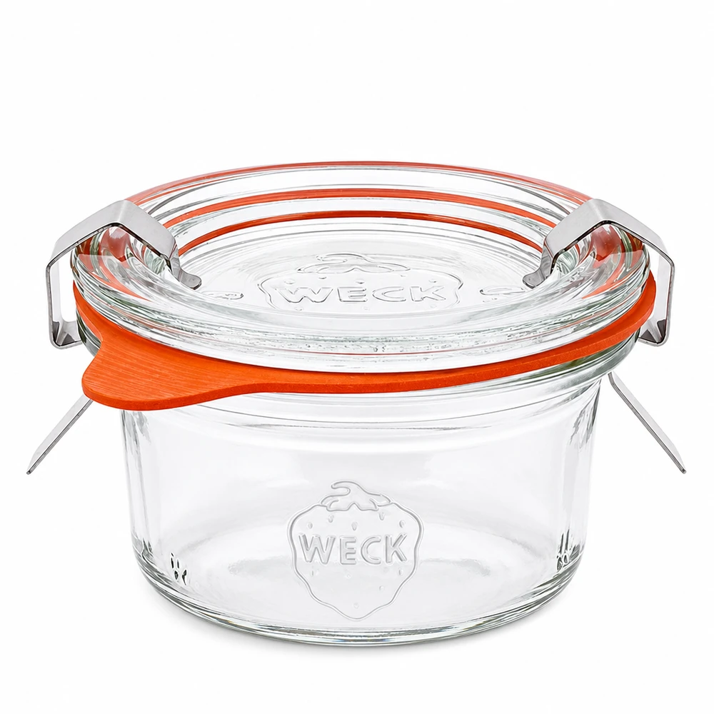 50 ml Briller komplet WECK RR60 WECK 50 ml glas RR60 med glaslåg og orange gummiring - komplet sæt til konservering og indpakning