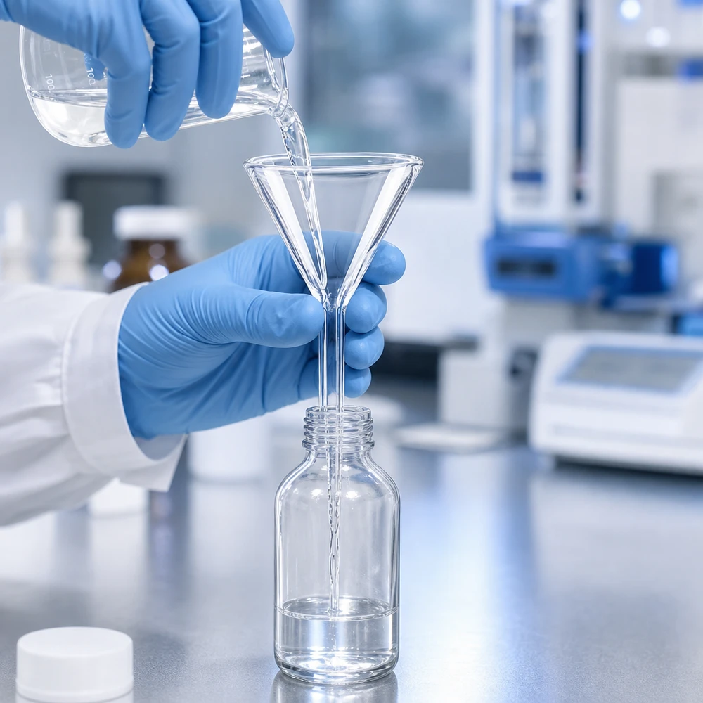 Tragt Ø 35mm borosilikat vinkel 60 kort stil Kort laboratorietragt af borosilikatglas 35 mm til præcis dekantering i laboratorieflasker