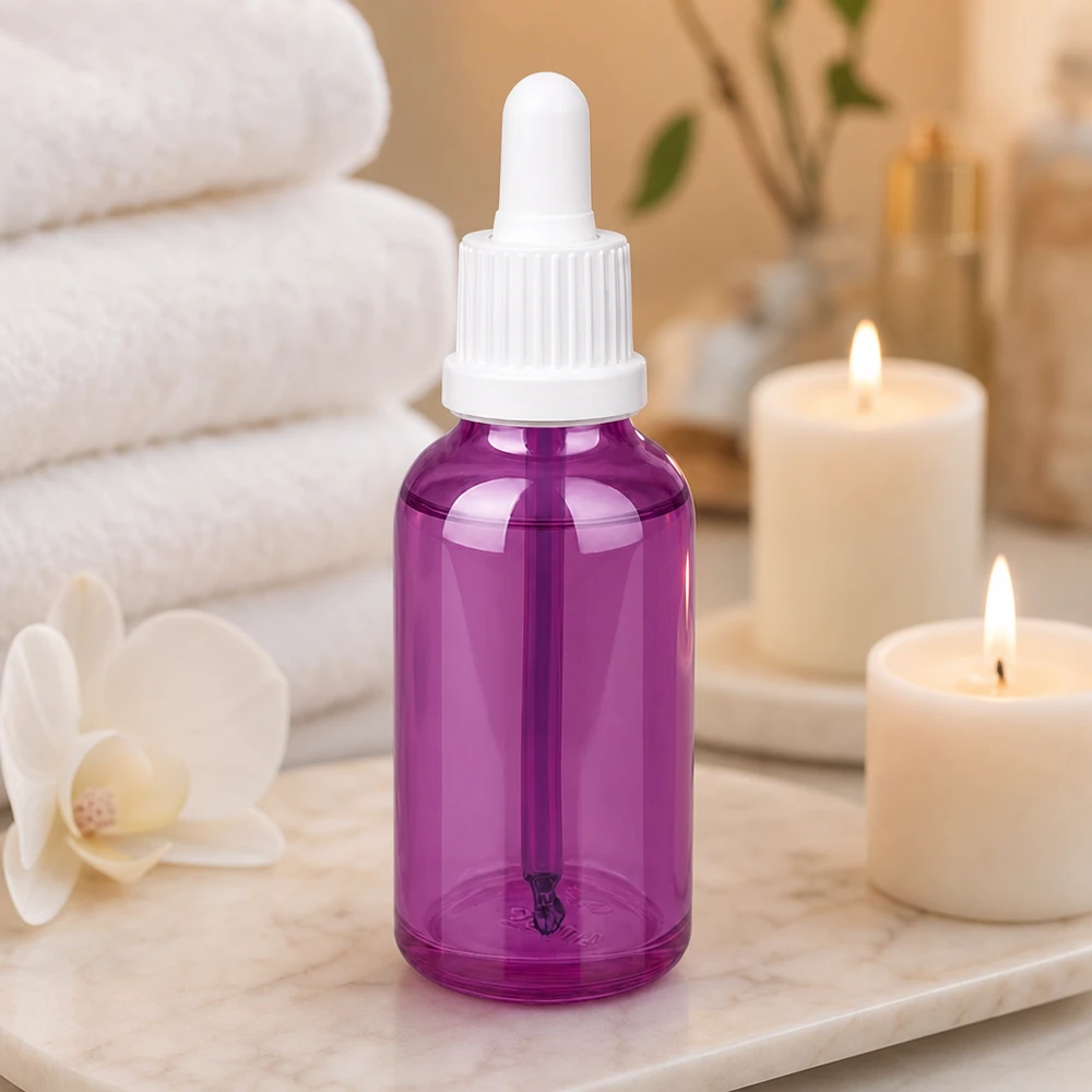 30 ml pipetteflaske hvid originalitet skruelåg PurpleLine UT18/30 30 ml pipetteflaske af høj kvalitet lavet af violet glas med hvid UT18-hætte til serum