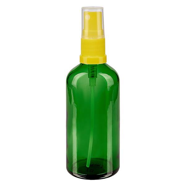 Apotekerflaske grøn 100 ml spraytilbehør gul Apotekerflaske grøn 100 ml spraytilbehør gul