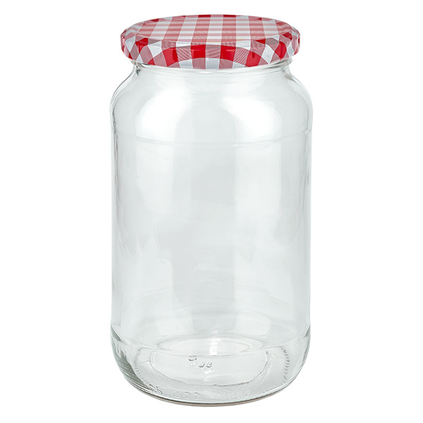 1062 ml rund krukke + BasicSeal-låg rød/hvid UNiTWIST