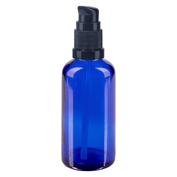Apoteksflaske blå 50ml pumpehætte sort St Apoteksflaske blå 50ml pumpehætte sort St