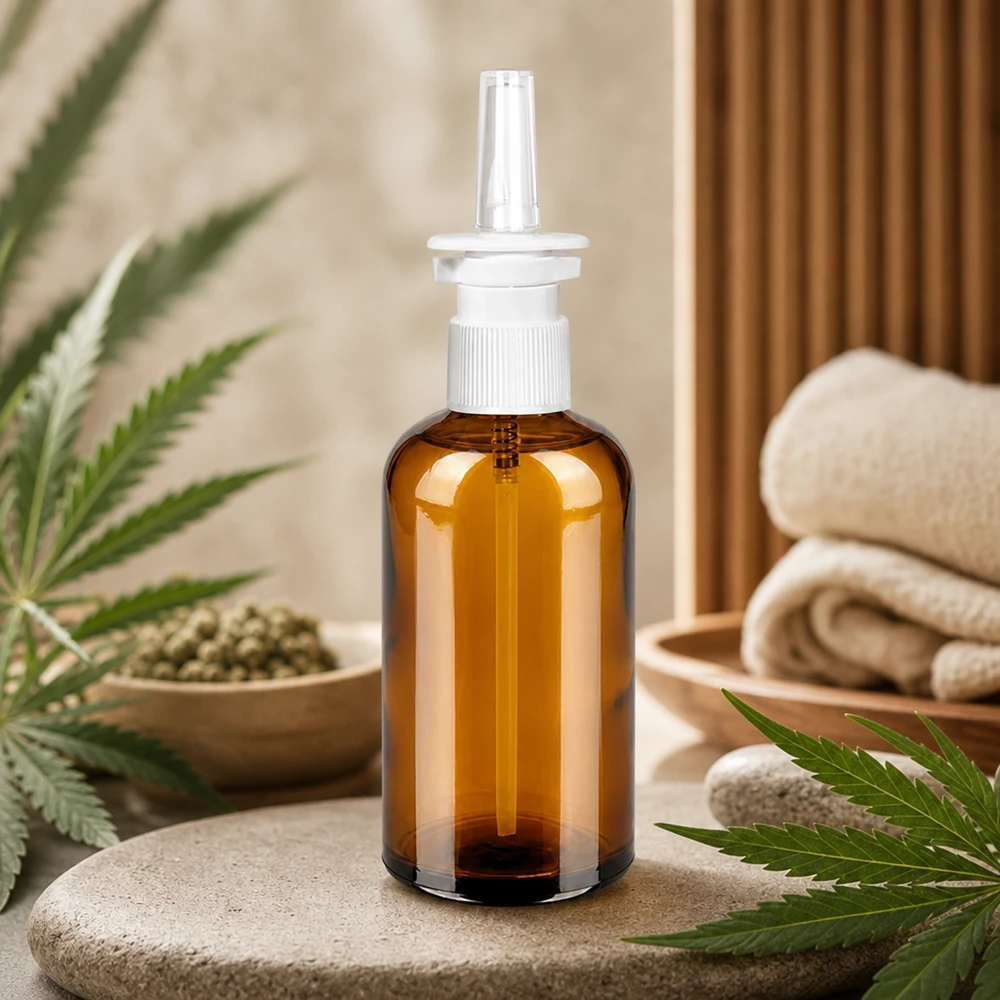 100 ml næsesprayflaske m./tr. STD BrownLine UT18/100 Tom glasflaske 100 ml brun med spraytilbehør til DIY-produktion af næsespray derhjemme
