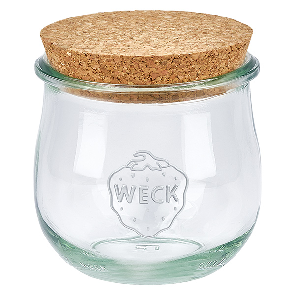 370 ml tulipankrukke WECK RR80 med kork natur WECK tulipankrukke 370 ml RR80 med naturligt korklåg konservesglas opbevaringskrukke gennemsigtig