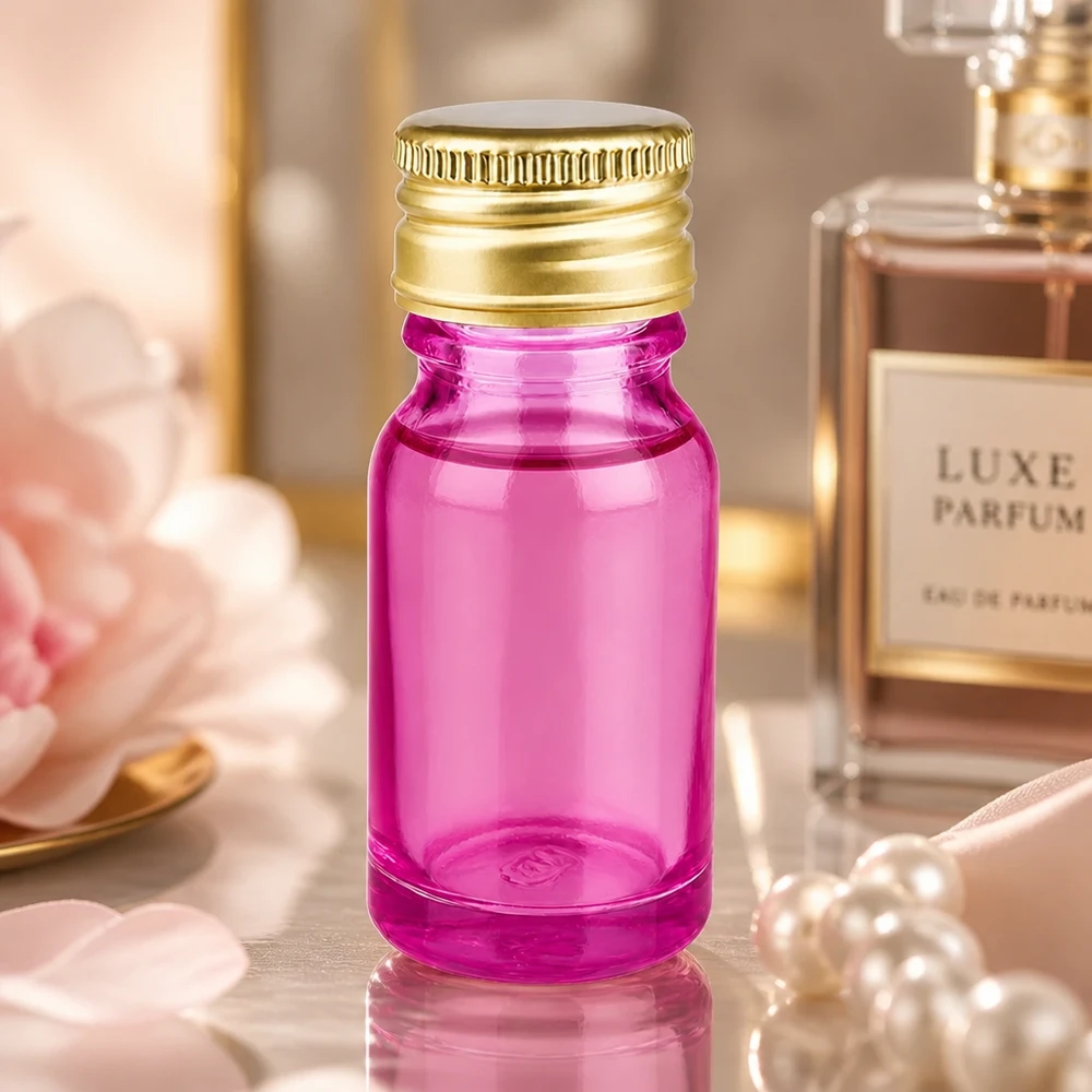 10ml flaske 11mm skruelåg aluminium guld standard PurpleLine. UT18/10 10 ml-flaske af høj kvalitet med elegant lilla glas og premium aluminiumsguldhætte til luksusprodukter