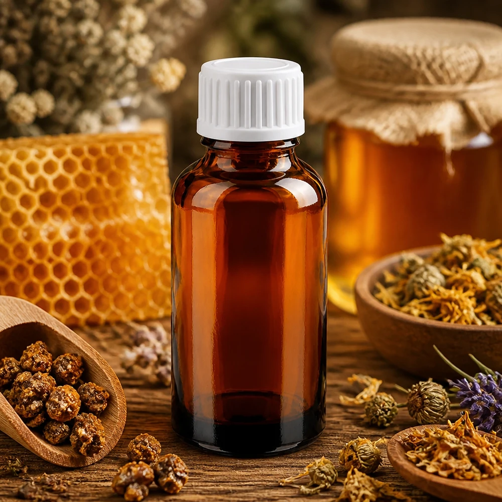 30 ml dråbeflaske 0,9 mm hvid STD BrownLine UT18/30 30 ml ravfarvet glasflaske med præcis 0,9 mm dråbehætte til aromaterapi og naturopati