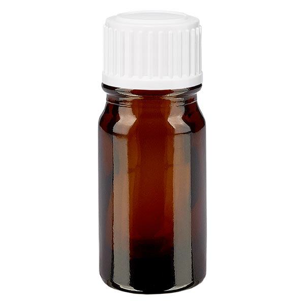 Apoteksflaske brun 5ml skruelåg hvid. Globules pc