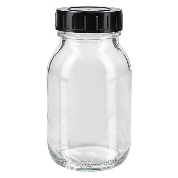 125 ml flaske med bred hals i klart glas med skruelåg 125 ml flaske med bred hals i klart glas med skruelåg