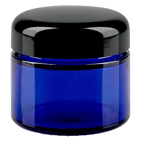 50 ml glaskrukke kongeblå, med sort bakelitlåg ApoGlas. Farmaceutisk kvalitet fra EU-produktion. Fødevaresikker. Med UV-beskyttelse. 50 ml glaskrukke kongeblå, med sort bakelitlåg ApoGlas. Farmaceutisk kvalitet fra EU-produktion. Fødevaresikker. Med UV-beskyttelse.