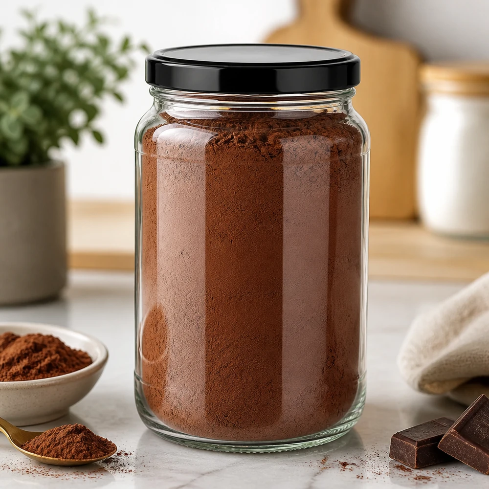 1700 ml rund krukke med BasicSeal-låg sort UNiTWIST Kakaopulver i 1700 ml rund krukke med sort låg Opbevaring af køkkenudstyr Beholder til opbevaring af chokoladepulver