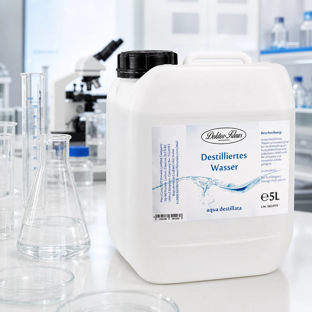 5 liter destilleret vand Doktor Klaus Doktor-Klaus 5 liter destilleret vand i en praktisk beholder med ergonomisk håndtag for nem håndtering