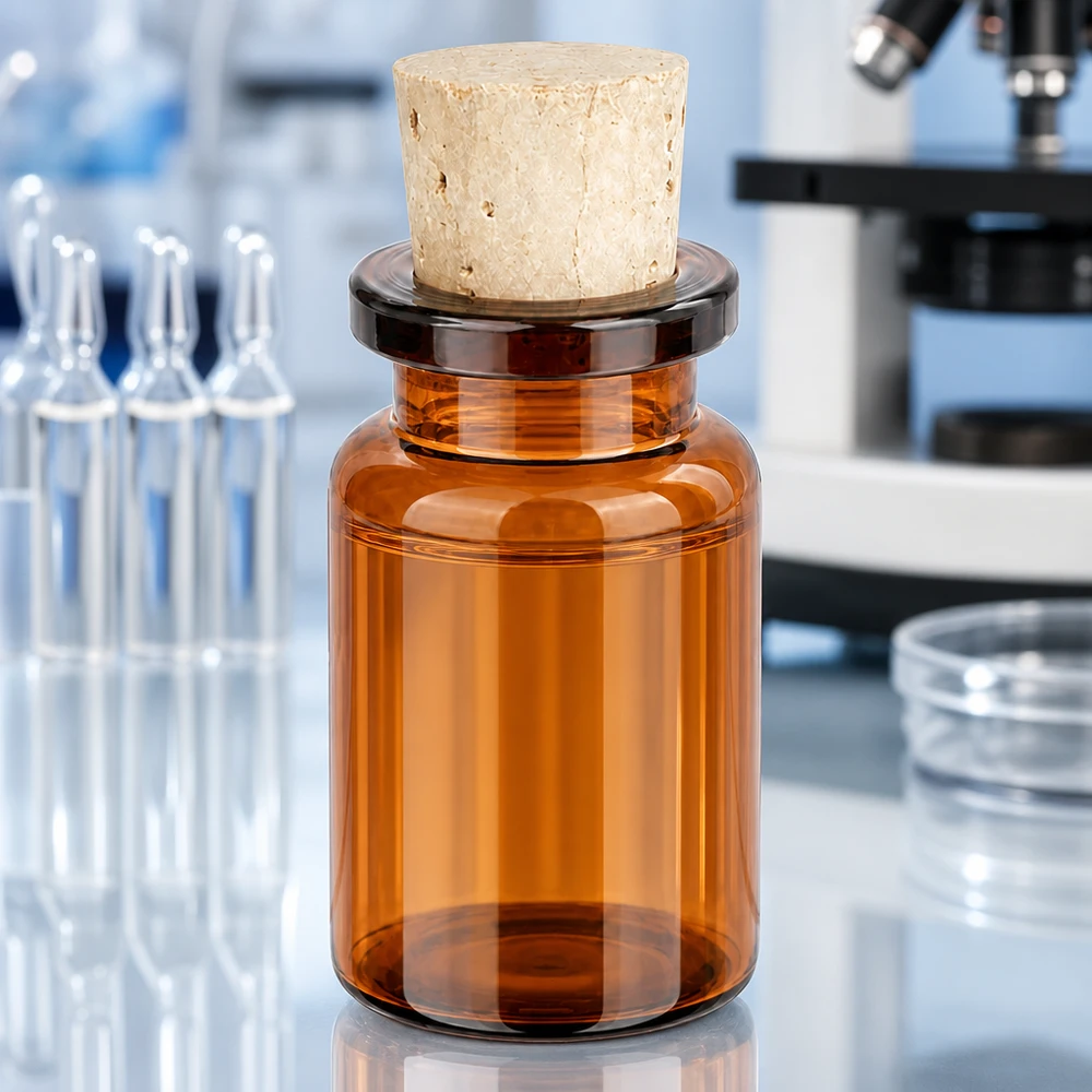 Flaske ravfarvet glas 5ml med kork 11/14mm Robuste Braunglas Probenflasche 5ml mit Korkverschluss für pharmazeutische Anwendungen