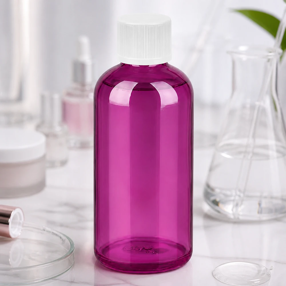100 ml flaske 11 mm skruelåg hvid standard børnesikret PurpleLine. UT18/100 Lille 100 ml flaske i elegant violet med praktisk skruelåg til mobile anvendelser